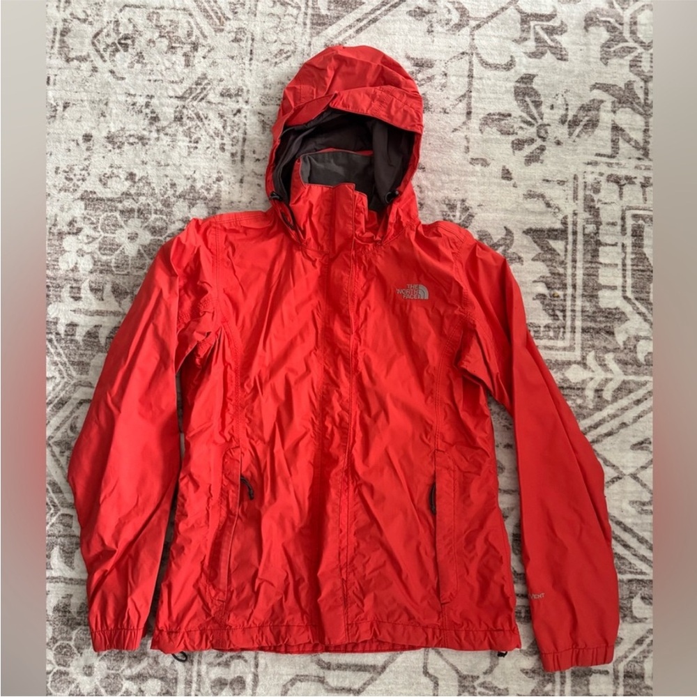 The North Face Red Raincoat Water-Resistant Hooded Design